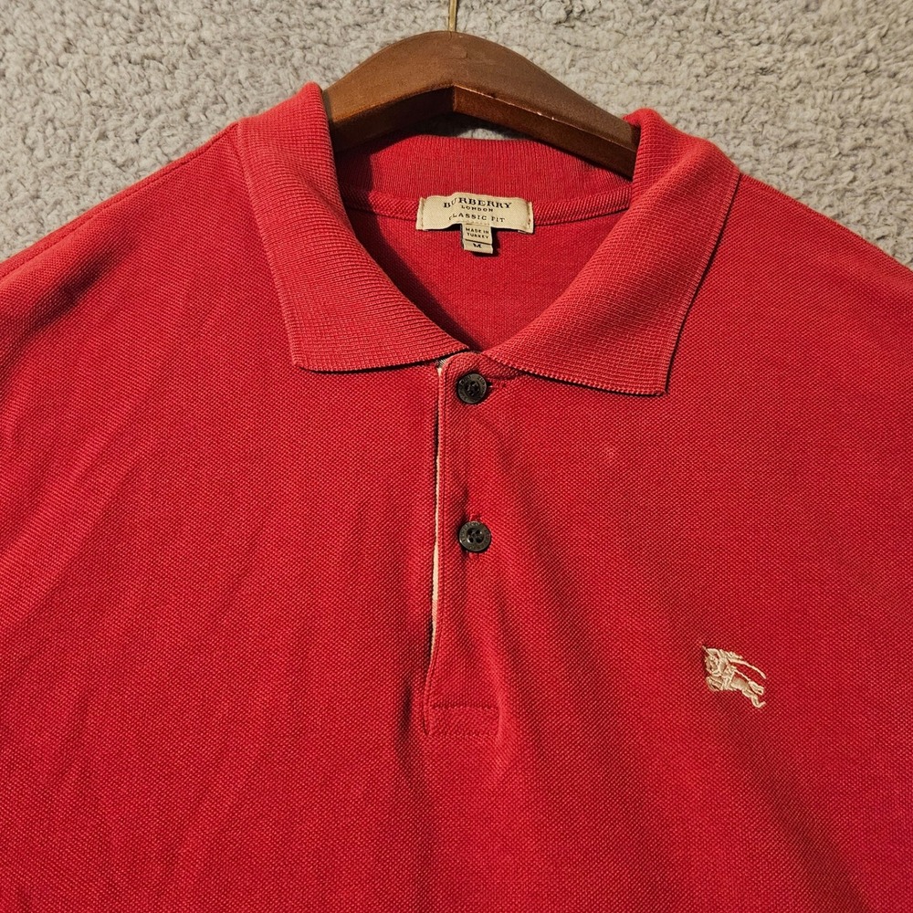 Burberry London Mens Classic Fit Red Cotton Nova Check Polo Shirt Size Medim